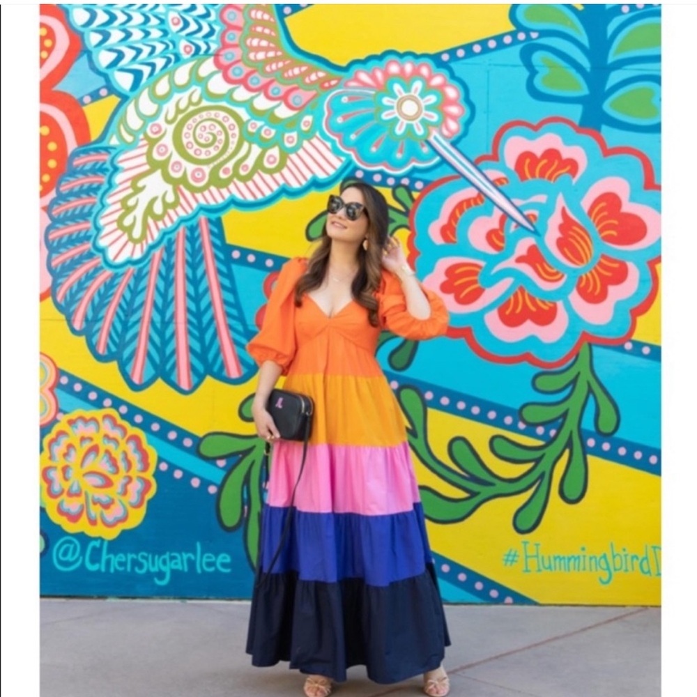Anthropologie farm rio tiered colorblocked maxi dress
